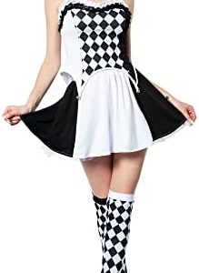 FantastCostumes Women's Clown Costume Halloween Carnival Party Circus Adult Black and White Plaid Dress