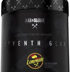 Axe & Sledge Supplements Seventh Gear Extreme Stimulant-Based Pre-Workout with TeaCrine, Infinergy, Creatine MagnaPower, Bioperine, 60 Servings (Raspberry Lemonade)