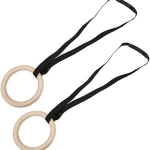 SUNGOOYUE 1 Pair of Adjustable Buckle Straps, 330-Pound Wooden Belt Gymnastics Rings, Pull-Up Training Rings, Suitable for Fitness