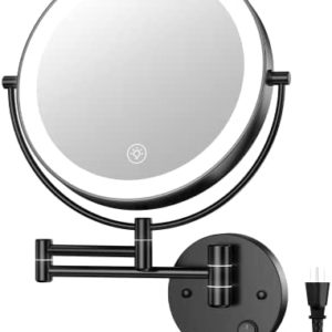 Gospire 9” Wall Mounted Lighted Makeup Vanity Mirror with 3 Color Lights & Stepless Dimming, 1X/10X Magnifying LED Double Sided Bathroom Touch Sensor Extendable Arm 360° Swivel Shaving Cosmetic Mirror