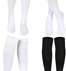 SATINIOR Triple Stripes Knee Socks Unisex Three Stripe High Tube Socks (White in Red/Black/Blue Stripe, Black in White Stripe, 4)