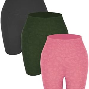 JANVUR 3 Piece 7'' Biker Shorts for Women Tummy Control Gym Workout Athletic Spandex High Waisted Yoga Shorts