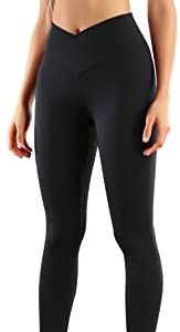 RIOJOY Women Crossover Leggings High Cross Waisted Tummy Control Buttery Soft Sports Gym Workout Running Yoga Pants