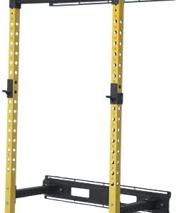 HULKFIT Pro Series 2.35" x 2.35" Folding Wall Mount Power Cage Rack with Pull Up Bar Attachments and Accessories - Multi Color