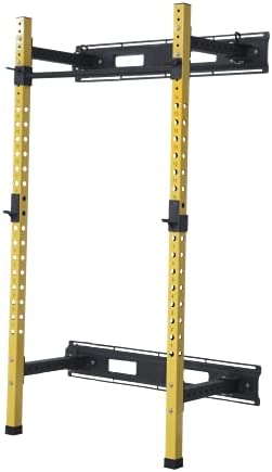 HULKFIT Pro Series 2.35" x 2.35" Folding Wall Mount Power Cage Rack with Pull Up Bar Attachments and Accessories - Multi Color