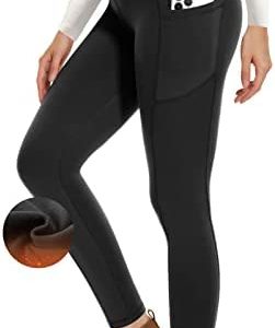GAYHAY Fleece Lined Leggings with Pockets for Women - High Waisted Yoga Pants Winter Warm Workout Leggings Reg & Plus Size
