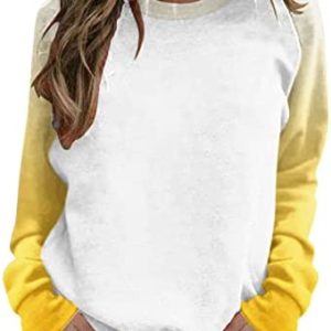 FAMOORE under $10 Women Raglan Crewneck Tops Gradient Solid Print Sweatshirts Top Long Sleeve Color Block Festive