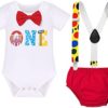 IBTOM CASTLE Cake Smash Outfit Boy 1st Birthday Circus Gentleman Romper+Bloomers+Suspenders 3PCS Clothes Set Photo Props - Image 2