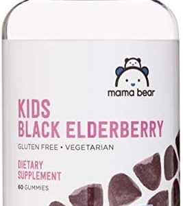Amazon Brand - Mama Bear, Vegetarian Kids Black Elderberry Gummies 300 mg with Vitamins C, D, E and Zinc - Immune System Support - 60 Gummies (1 to 2 Month Supply), Non-GMO, Gluten Free