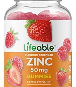 Lifeable Zinc 50mg Gummies - Great Tasting Natural Flavor Gummy Supplement - Gluten Free, Vegetarian, GMO-Free, Chewable Vitamins - for Healthy Immune Support - for Adults, Man, Women (90 Count)