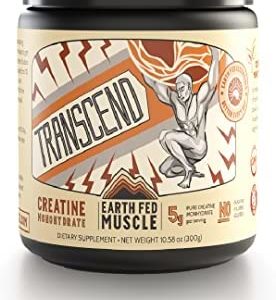 Earth Fed Muscle Transcend Creatine Monohydrate - 100% German Creapure, Muscle Recovery, Muscle Building, Cellular Energy Production - Gluten Free, Soy Free - Unflavored 5g per Serving, 60 Servings