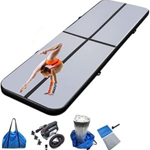 Air mat tumbling track 10ft 13ft 16ft 20ft Gymnastics Mat Thickness 4 inches for Home Use/Gym/Yoga/Training/Cheerleading/Outdoor/Beach/Park/Water/Kid with Electric Air Pump Carry Bag