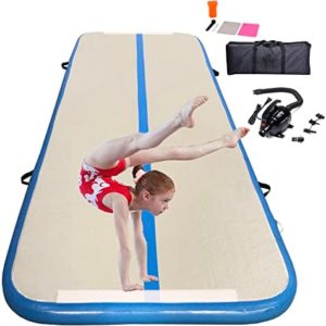 DOBESTS Inflatable Gymnastic Mat Air Track Tumbling Mat 10ft 13ft 16ft 20ft 4/8 Inch Thick Air Mat Tumble Track Air Barrel Gymnastics Roller with Electric Air Pump