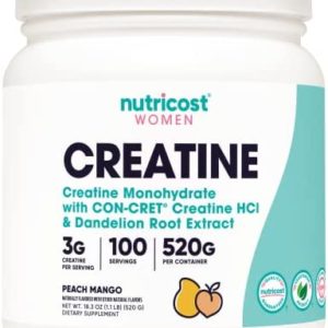Nutricost Creatine Monohydrate Powder for Women, Micronized, Peach Mango, 100 Servings - Vegetarian, Non-GMO, Gluten Free