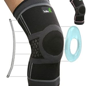 TechWare Pro Knee Compression Sleeve - Knee Braces for Knee Pain. Knee Sleeve with Side Stabilizers & Patella Gel Pads. Knee Brace for Working Out, Arthritis & Meniscus Tear. 5 Sizes. Single Pack