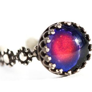 Mood Ring DAISY CHAIN 10mm ROUND in solid Sterling Silver with GLASS Mood 10mm Mood Ring