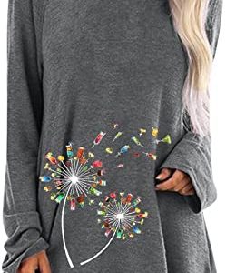 Medium Pack Womens Casual Crew Neck Raglan Dandelion Printing Long Sleeve Tshirts Blouse Top Sleep Top Women Soft