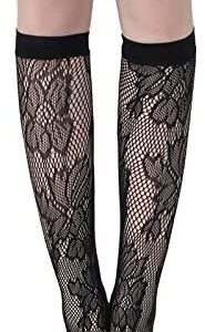 VESNIBA Womens Black Socks Lace Hollow Out Mesh Socks And Knee High Socks for Girls