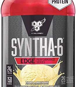 BSN SYNTHA-6 Edge Protein Powder, Vanilla Protein Powder with Hydrolyzed Whey, Micellar Casein, Milk Protein Isolate, Low Sugar, 24g Protein, Vanilla Milkshake, 28 Servings