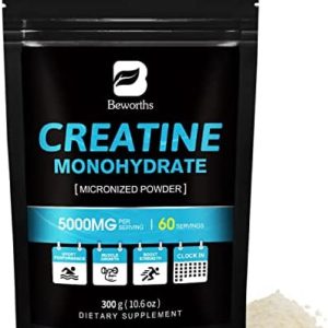 B BEWORTHS Creatine Monohydrate Powder 300 Grams, Micronized Creatine Powder Supplement for Muscle Growth, Strength, Mass and Performance Support, Nutrition Creatine Powder 5000mg Per Serving - Vegan