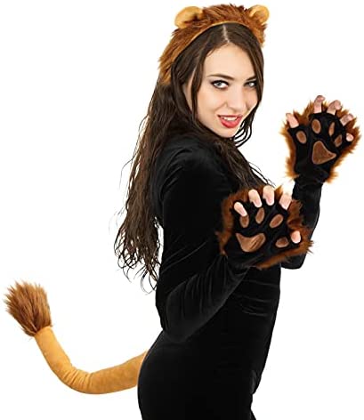 FRCOLOR Ears and Tail Set Plush Ears Headband Tail and Collar Paws Accessories Halloween Costume for Kids and Adults - Image 2