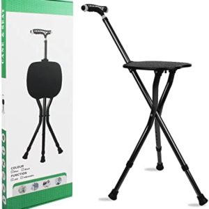 Hold 440 lbs Walking Cane Seat Folding Stick Height Adjustment 440 lbs Capacity Cane with Seat Tripod Stool Hiking Walking Massage