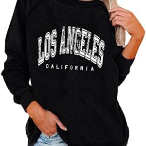 Womens Long Sleeve Tops, Long Sleeve Sweatshirts for Women LA Letter Printed Pullover Crew Neck Blouses Tops