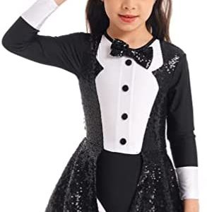 Fldy Kids Girls Red Ringmaster Circus Costumes Sequins Tailcoat Jackets Tuxedo Cosplay Show Fancy Dress Up