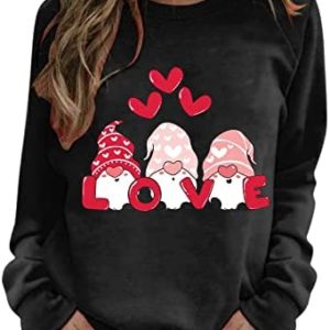 Color Blouse Valentine's Day Women's Sweatshirt Crew Neck Love And Heart Print Long Sleeve Casual Sweat Star