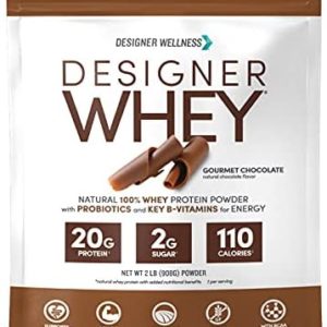 Designer Wellness Designer Whey Natural 100% Whey Protein Powder with Probiotics, Fiber, and Key B-Vitamins for Energy, Gluten-free, Non-GMO, Gourmet Chocolate 2 lb