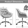 Giantex Velvet Leisure Armchair, Height-Adjustable Home Office Swivel Chair w/Rolling Casters, Ergonomic Mid Back Accent Chair w/Upholstered Seat & Tufted Surface for Bedroom, Vanity, Study (Grey) - Image 8