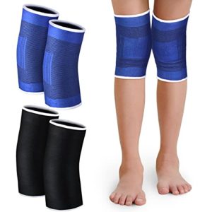 2 Pairs Kids Knee Brace for Girls Boys Children Patella Brace Support Knee Compression Sleeves Kids Knee Sleeve Kids Volleyball Knee Pads for Basketball Volleyball Gymnastics Sports, Blue and Black