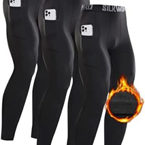 SILKWORLD Men's 1~3 Pack Compression Pants Pockets Cool Dry Gym Leggings Baselayer Running Tights