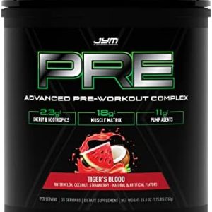 Pre JYM X Tiger's Blood Advanced Pre-Workout Powder Massive Pumps, Citrulline Nitrate, Dynamine, NO3T Betaine, BCAA’s, Nootropics, Creatine, Beta-Alanine, JYM Supplement Science, 20 Servings