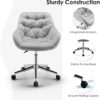 Giantex Velvet Leisure Armchair, Height-Adjustable Home Office Swivel Chair w/Rolling Casters, Ergonomic Mid Back Accent Chair w/Upholstered Seat & Tufted Surface for Bedroom, Vanity, Study (Grey) - Image 5
