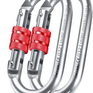 25kn Climbing Carabiner Clip - Heavy Duty O-Shape Steel Locking Caribeaner - UIAA / CE Certified Rock Climbing Gear - Strong Large Locking Oval Caribeener for Mountain Climbing