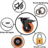 Casters, 4" Caster Wheels，Casters Set of 8 Heavy Duty - ASRINIEY Orange Polyurethane Castors, Top Plate Swivel Wheels, 8-Pack Industrial Casters with Brake, Locking Casters for Furniture and Workbench - Image 4
