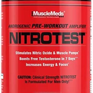 MuscleMeds Nitrotest Pre-Workout Supplement Drink, Boost Nitric Oxide, Testosterone, Watermelon, 30 Servings, 1.03 Pound, 1 Count