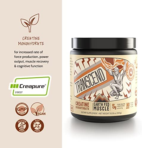 Earth Fed Muscle Transcend Creatine Monohydrate - 100% German Creapure, Muscle Recovery, Muscle Building, Cellular Energy Production - Gluten Free, Soy Free - Unflavored 5g per Serving, 60 Servings - Image 4