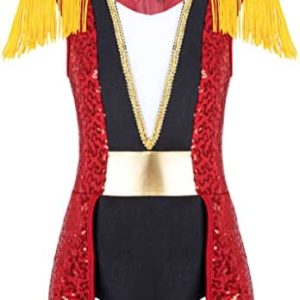 Moggemol Kids Girls Ringmaster Circus Costume Halloween Party Dance Leotard Performance Dress Festival Dancewear