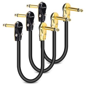 3 Pack Guitar Flat Patch Cables, 6 Inch Guitar Effect Pedal Cable, 1/4" TS Right Angle, Low Profile Pancake Design, Maximize Pedalboard Space