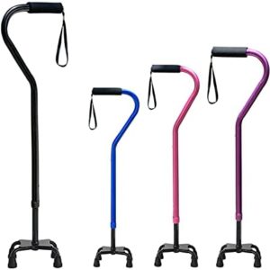 Honmido Quad Walking Cane Adjustable Stick Men & Women and Seniors - Lightweight & Sturdy with 4-Pronged Base for Extra Stability Balance,Self Standing Foam Padded Offset Handle for Soft Grip