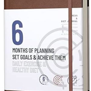 Men & Women 6 Months Fitness Diary Journal Workout Log Gym Record For Daily Exercise Tracking A5 Size Wellness Planner Easy to Use (BROWN), 5.6in*8.5in*1in