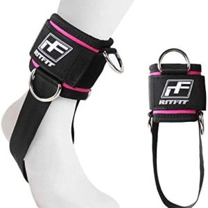 RitFit Padded Ankle Strap for Cable Machine,Strong Hook and Loop,Reinforced 3 D-Ring/Double D-Ring, Adjustable Comfort fit Neoprene - Premium Ankle Cuffs to Enhance Abs, Glute & Leg Workouts…