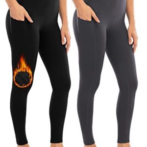 YEZII 2 Pack Fleece Lined Leggings with Pockets for Women,High Waisted Winter Yoga Pants