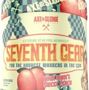 Axe & Sledge Supplements Seventh Gear Extreme Stimulant-Based Pre-Workout with TeaCrine, Infinergy, Creatine MagnaPower, Bioperine, 60 Servings (Your Mom's Sweet Peach)