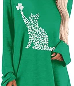 Womens Polyester T Shirts Womens Saint Patricks Day Large Loose Round Neck Long Sleeve T Shirt Top Boyfriend Tunic