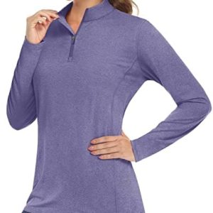 MAGCOMSEN Women's 1/4 Zip Pullover UPF 50+ Long Sleeve Shirts Quick Dry Lightweight Hiking Athletic Workout Shirt Rash Guard