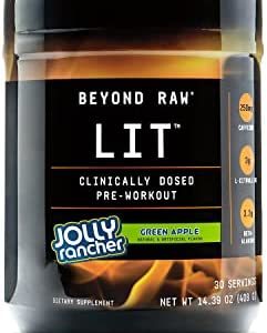 BEYOND RAW LIT | Clinically Dosed Pre-Workout Powder | Contains Caffeine, L-Citruline, and Beta-Alanine, Nitrix Oxide and Preworkout Supplement | Jolly Rancher Green Apple | 30 Servings