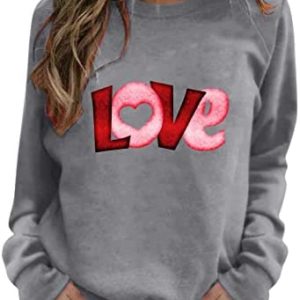 FAMOORE Ladies Sweatshirts Tunic Style Valentine's Day Women's Sweatshirt Crew Neck Colorful Pattern Oversized Hoodie